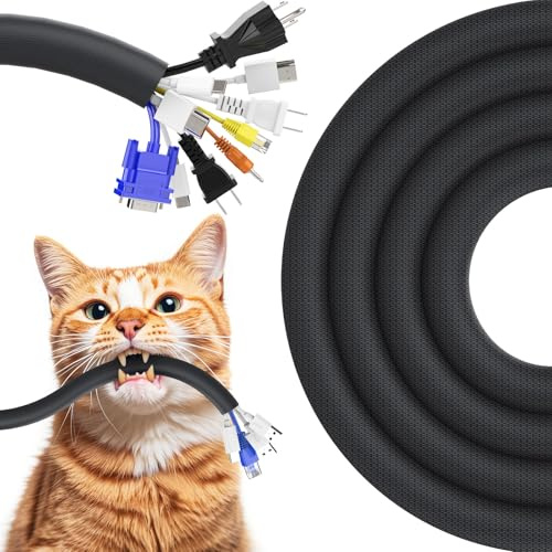REFLYING Kabelschlauch Kabelschutz 3m-25,4mm, Haustiersicher, Schwarzer | Expandierbar, geflochten, selbstschließend, Hunde, Katzen, Kabelbinder, Kabelabdeckung, Kabelführung, Mausschutz