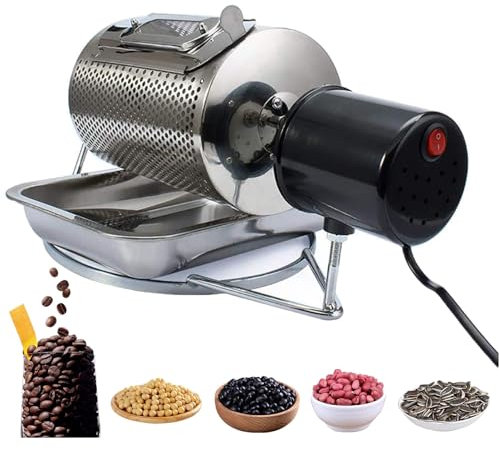 Coffee Bean Roaster, Electric Dried Fruit Fried Bean Machine with Visible Window and Stainless Steel Tray, Stainless Steel Drum Type Coffee Roaster, 250g Capacity, for Grains Beans Peanuts Nuts