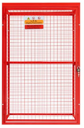 Gas Bottle Cage 181 x 116 x 57cm Collapsible Red Mesh Secure Lockable Storage Powder Coated Steel 3mm Wire Thickness 6 x 19kg / 2 x 47kg Cylinder Bottles Removable Shelf Warning Sign Padlock & 2 Keys