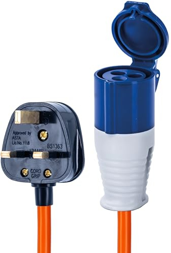 Status UK Plug to 16A Site Socket Adaptor Cable, 20cm | IP44, Weatherproof, Perfect for Camping Caravan Motorhome Campervan, 16ASTUKPLUG1PK10