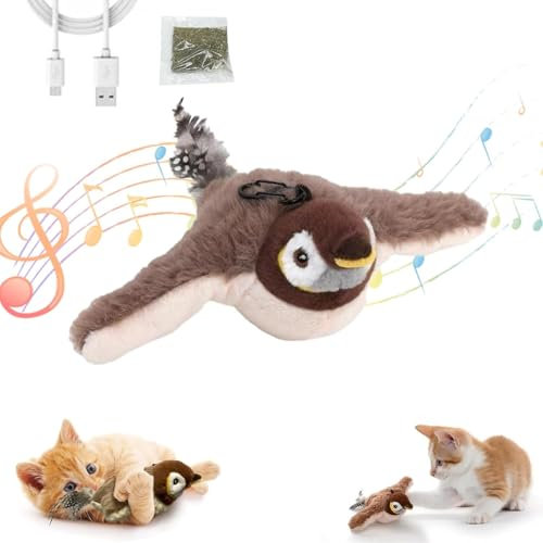 Katzenspielzeug Elektrisch Vogel zur Selbstbeschäftigung, Interaktives Automatisches Katzenspielzeug mit Katzenminze, Intelligenz Aufladbar Fliegender Vogel Spielzeug für Katzen, Flying Bird Cat Toy