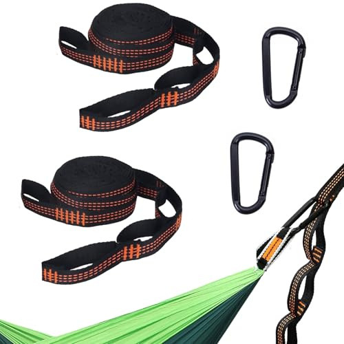 SHIQUAN 2er Pack Hängematten Aufhängung Gurte, 2m Outdoor Hängematte Hängematte Befestigung, mit 2 Hakenkarabinern,Max 300 kg