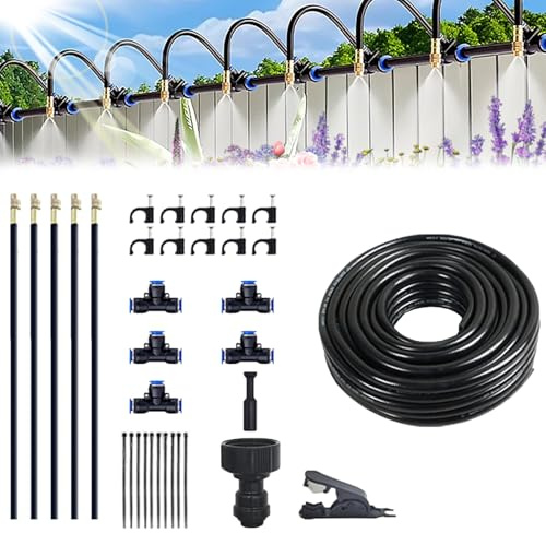 360° Curved Garden Automatic Irrigation System, Adjustable Atomizing Copper Nozzle, Omnidirectional Smart Sprinkler System, Water-Saving Design for Garden Plants Lawn (16.4Ft hose + 5 Nozzles)