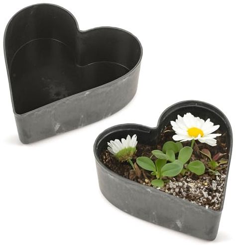 matches21 HOME & HOBBY Wetterfeste Herz Pflanzschalen für draußen - 2 STK. in 22 cm schwarz marmoriert