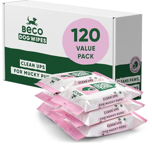 Beco Dog Wipes - 6 Travel Packs of 20, Coconut Scented, For Paws, Body & Bum, Plant-Based Grooming Wipes