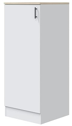 Mobelcenter, Mueble Columna de Cocina de 60, Módulo 1 Puerta Reversible 3 Cajones, Acabado Color Blanco Brillo y Roble Canadian, Medidas: Ancho: 60 cm x Fondo: 60 cm x Alto: 148 cm (1538)