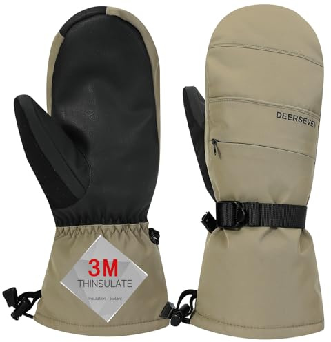 OMECHY Winter Ski Mittens Men & Women Snow Warm Insulated Waterproof Windproof for Cold Weather and Snowboarding with Zipper Pocket