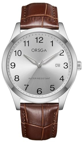 CIVO Reloj Hombre Fácil de Leer: 40mm Esfera Clara Correa de Cuero Marrón - Impermeable Analogico Relojes de Pulsera con Luminosos Fecha para Personas Mayores con Mala Visión