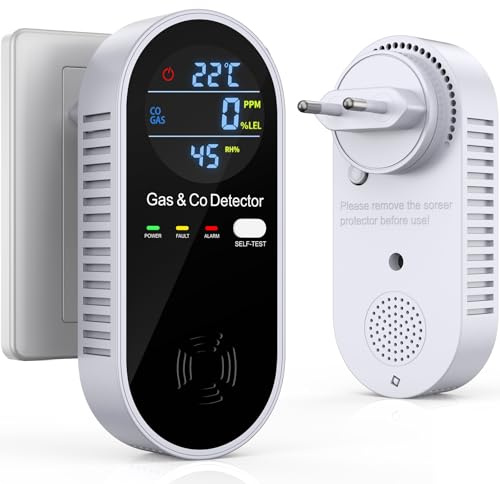 Detector de Monóxido de Carbono y Gas 4 en 1 YEREADW, Plug and Play, Alarma Acústica y Visual, Detector de Gas butano, Carbon Monoxide Detector, para Cocina, Garaje y Hogar