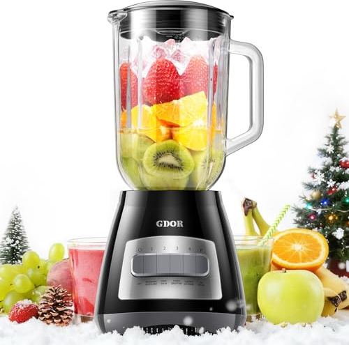 GDOR Blender for Kitchen, 1.5L Glass Jug Smoothie Blender with 700W Peak Power, 9 Functions with 5 Speeds for Smoothie,Milkshakes, Puree, Crush Ice, and Chop