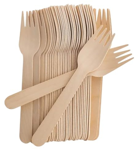 ShreeFit Wooden Spoons Set Disposable Forks Eco Friendly Plastic Free Eating Spoon Fork Ideal for Picnic, Party, Office, Wedding, Festivals, Gathering (Pack of 100, Forks)