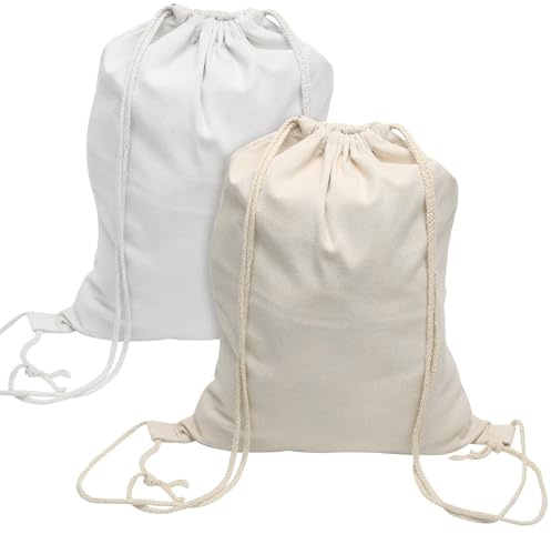 TENTHPEO 2 Stück Canvas Turnbeutel zum Bemalen, 34x43cm Stoffbeutel mit Kordelzug, Sportbeutel Damen Herren Kinder, Stofftaschen für Sport und Reise