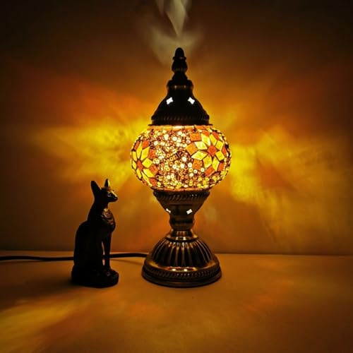 Lampe de table en mosaïque exotique turque avec lampe rétro de style marocain fait à la main Lumières décoratives pour la chambre à coucher Noël Halloween Office Art Decor