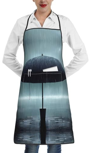 WXCJWD Delantal de trabajo impermeable con paraguas negro bajo la lluvia para hombres y mujeres, para cocinar, asar, jardinería, carpintería, ajustable