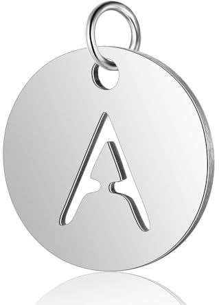 Ipotkitt Ciondoli rotondi e piatti in acciaio inox 304 da 12 mm, con lettere dell'alfabeto, per gioielli fai da te, bracciali, collane, Acciaio inossidabile, Nessuna pietra preziosa