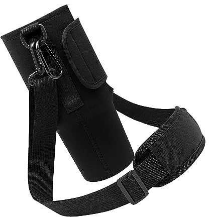 Annadue Bärväska för Vattenflaskor, Bärbar Flaskpåse med Justerbar Axelrem, Lätt Design, Slitstarkt Material, Justerbar Rem, för Vandring Camping Resor Utomhusaktiviteter (Svart)