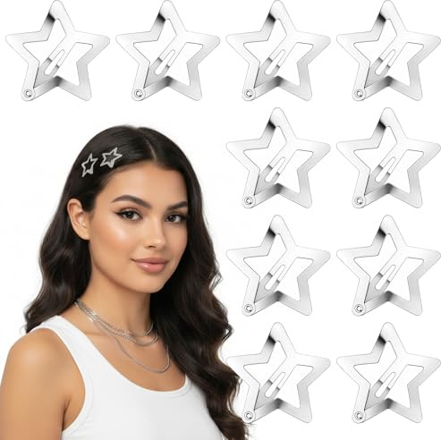 TIESOME 50 Pcs Star Hair Clips, 1.26 (3.2cm) Metal Snap Star Hair Clips, Cute Non-Slip Stars Barrettes Hairs Accessories for Women & Girls(Silber)
