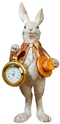 SZLIFE Statua di Coniglio Gentiluomo da 21 Cm, Statuette di Animali in Resina, Adorabile Orologio da Tasca con Animale, Decorazioni Giardino per L'esposizione su Scaffali, Scrivanie, Orangina