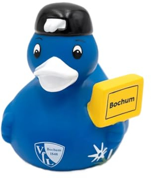 VFL Bochum Badeente mit Ortsschild Bochum – Lustige Fan Badeente – Bochum Geschenk & Souvenir – Fußball Fanartikel Ruhrgebiet – Quietscheente Deko