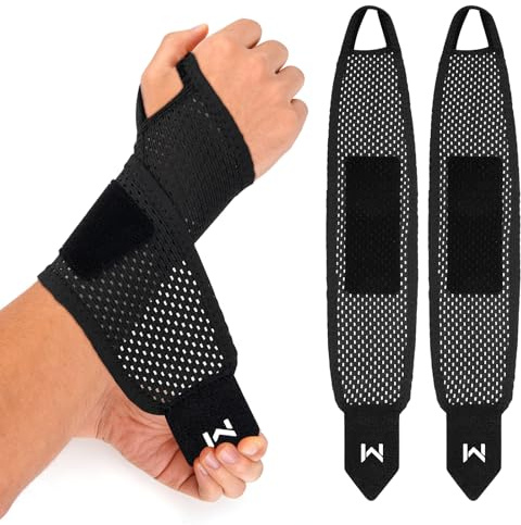 2er Set Handgelenk Bandagen, Atmungsaktiv Verstellbar Rechts Links | Handgelenk Bandage Fitness mit Daumenschlaufe für für Krafttraining Gewichtheben Fitness Basketball Tennis, Schwarz