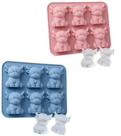 Mini-Eiswürfelform mit Hochlandrind,3D-Eiswürfelform aus Silikon mit niedlichem Hochlandrind, wiederverwendbare Eisform in Rinderform, neuartige Kuh-Eisform für Getränke, neuartige Kuh-Osterformen