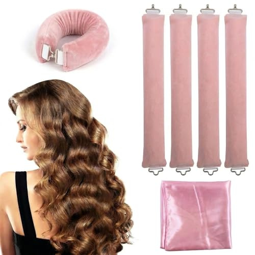GROFIS 5 Pezzi Bigodini Senza Calore, Bigodino Bacchette Flessibili con Ganci, Bigodino Lungo per Boccoli, Arricciatori per la Notte, Bigodino Morbidi per Capelli Lunghi Medi e Corti, Rosa