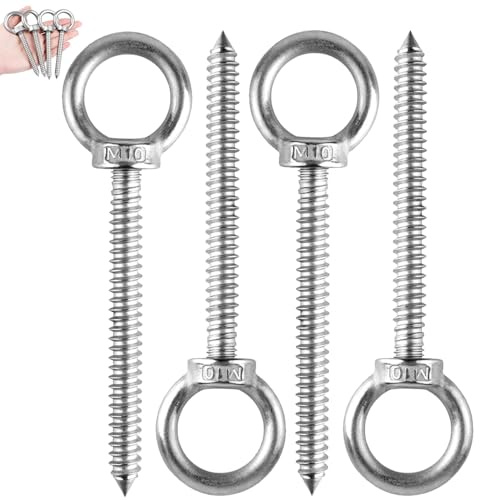 4 Stück Ringschraube M10, Lang Ösenschraube M10 x 80mm 304 Edelstahl Heavy Augenschraube Schraubösen Ösenschrauben Ringschrauben Augbolzen für Hängematten Markisen Hängesessel Schaukelstühle Festkabel