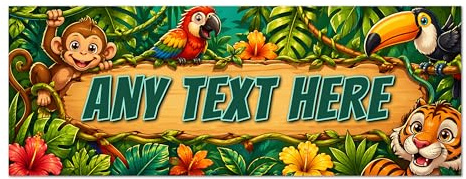 Personalised Jungle Animals Metal Door Sign for Nursery and Kids Room - Bright Cartoon Name Plaque on Glossy Aluminium with Weather Resistant Print
