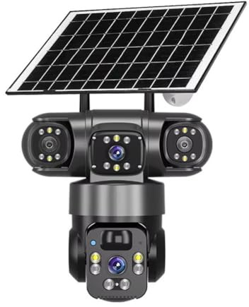 WheatThrive Telecamera di sicurezza solare, telecamera wireless per esterni, telecamera PTZ 4K, visione a 360°, visione notturna, impermeabile IP66, alimentazione solare, per giardino e casa