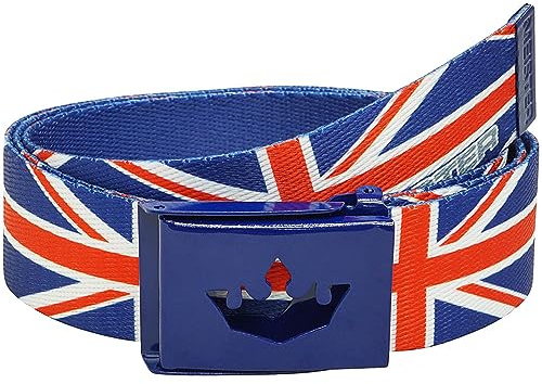 Meister Web Player Golf Belt - Adjustable & Reversible, Union Jack, Fits up to 42 Waist