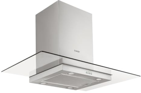 Candy CVMI900X - Campana extractora de isla, forma de T, ancho de 90 cm, botón pulsador, cristal, acero inoxidable