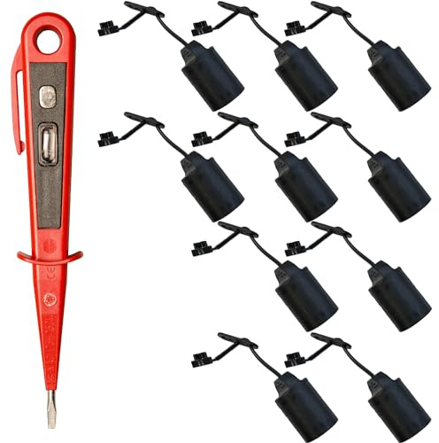 H + H Werkzeug 10 x Lampenfassungs-SET E27 + 1 x Spannungsprüfer/Phasenprüfer 45300 VDE (Baufassung Lampenfassung Renovierfassung Baustellenfassung)