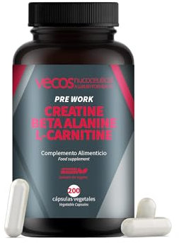 Pre Entreno con Creatina, Beta Alanina y L-Carnitina | 200 Cápsulas Vegetales | Contribuye a Aumentar la Masa Muscular y la Fuerza | Aporta Energía Extra | Complemento Alimenticio