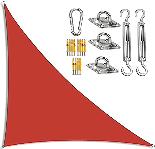 DDLL Garden Sail Canopy, Triangle Sun Sail Shade with Fixing Kit, 3 Ropes, Waterproof, UV Block, Right Angle Garden Shade Sails Sunshade Awnings for Outdoor Patios,red,5m x 5m x 7m