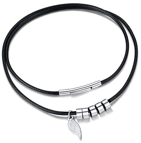 FaithHeart personalisierte Lederkette für Damen Herren Kunstleder Halskette mit Bar/Beads/Flügel Gravierbare Namenskette Partnerkette Freundschaftskette Personalisierte Geschenke