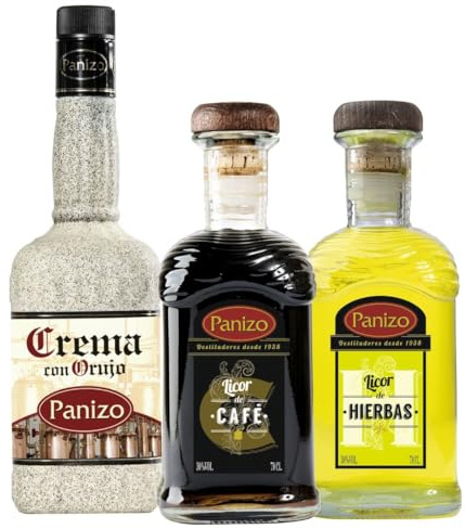 Pack licores Panizo: 1 botella de Licor de Hierbas, 1 botella de Crema de Orujo y otra de Aguardiente de Orujo