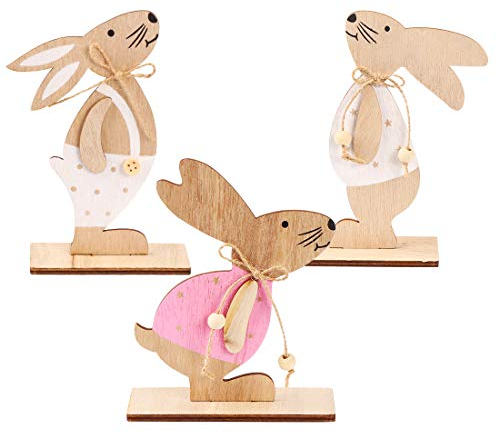 Zaloife Coniglio Pasquale Decorazioni Legno, 3 Pezzi Decorazioni Pasquali Legno, Pasqua Legno Coniglietti, Decorazione Coniglietto in Legno per Feste Giardino Casa Decorazioni