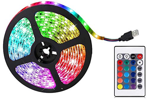 Kylewo LED Strip 0,5M/2M/5M,SMD RGB LED Lichterketten LED Streifen mit 24 Tasten Fernbedienung 4 Modi dimmbar LED TV Hintergrundbeleuchtung, für Spiegel Deko Party Küche
