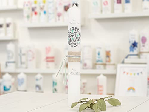 meinkerzenshop Kommunionkerze Kai personalisiert mit Name und Datum, individuell und mit Echtwachs handverziert für Junge und Mädchen