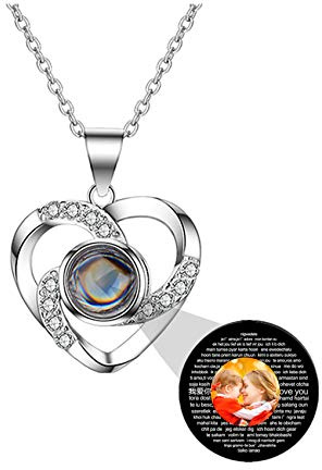 ASD Jewerly Personalisierte benutzerdefinierte Foto ich liebe dich Halskette Silber Rose Gold 100 Sprachen Projektion Anhänger Schmuck Geschenk für Mutter Frauen Frau Muttertag Halskette(Silver 20)