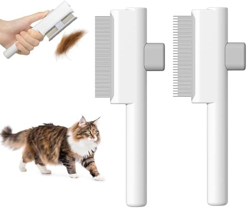 Marchul 2 Pièces Peigne pour Chats, Peigne à Puces Autonettoyant pour Chat et Chien, Brosse de Toilettage pour Animaux de Compagnie Poil Court et Poil Long, pour Enlever Les Poils D'animaux (Blanc)
