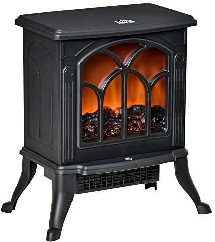 HOMCOM Cheminée électrique sur Pied 750/1500 W, Fausse cheminée décorative avec Effet Flamme LED, Protection Contre la surchauffe, Zone de Couverture 15-20 m², Noir