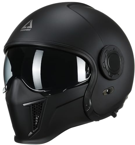 TRIANGLE Full Face Motorcycle Helmets,Off-Road Motocross Helmet for Men & Women,Dual Visor with Internal Tinted Sunshield,Open Face 3/4 Adult Racing Helmet DOT Approved(Black,M)
