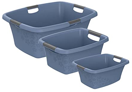 Rotho Flowers Wäschekorbset 3 TLG. 12l / 25l / 50l, Kunststoff (PP) BPA-frei, blau, 12l, 25l, 50l
