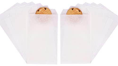 Quotidian Sacchetti carta antiunto 7x11,4 cm, 100 pezzi | Carta antiunto per alimenti bianco per panetteria, snack, confetteria (2,75x4,5 pollici)