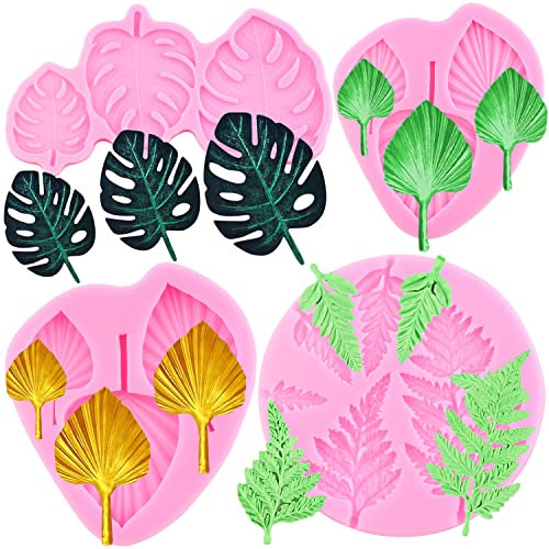 ZiXiang Stampo per fondente con foglie tropicali, foglie di monstera in silicone, foglie di felce e caramelle per pasta di gomma al cioccolato, topper per decorazione di torte, set di 4