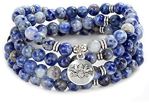 108 Bead Mala Armband Halsband med Lotus Charm och 6 mm små stenpärlor