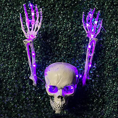 Bseical Skelett Halloween Deko DraußEn Die Leuchtend Skelett HäNde SchäDel Grausigkeit Gruselig Kunststoff Skelett SchäDel Garten Hof Rasen Dekos FüR Halloween Garten Party Horror Dekoration
