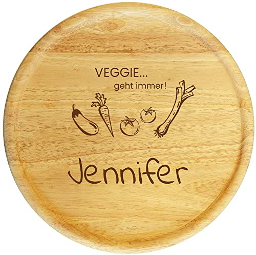 Sterngraf Servier-Platte mit Gravur (Namen) personalisierter Holz Pizza-Teller 32cm - Geschenk-Idee für Veganer/Vegetarier zum Geburtstag, Veggie Gemüse MotivS18