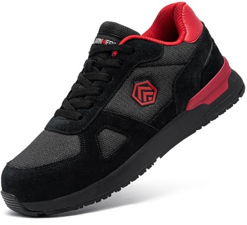 LARNMERN PRO Chaussures de Sécurité Hommes Embout Acier Protection Antidérapante Léger Respirante Basket de Travail Rouge et Noir Taille 43EU